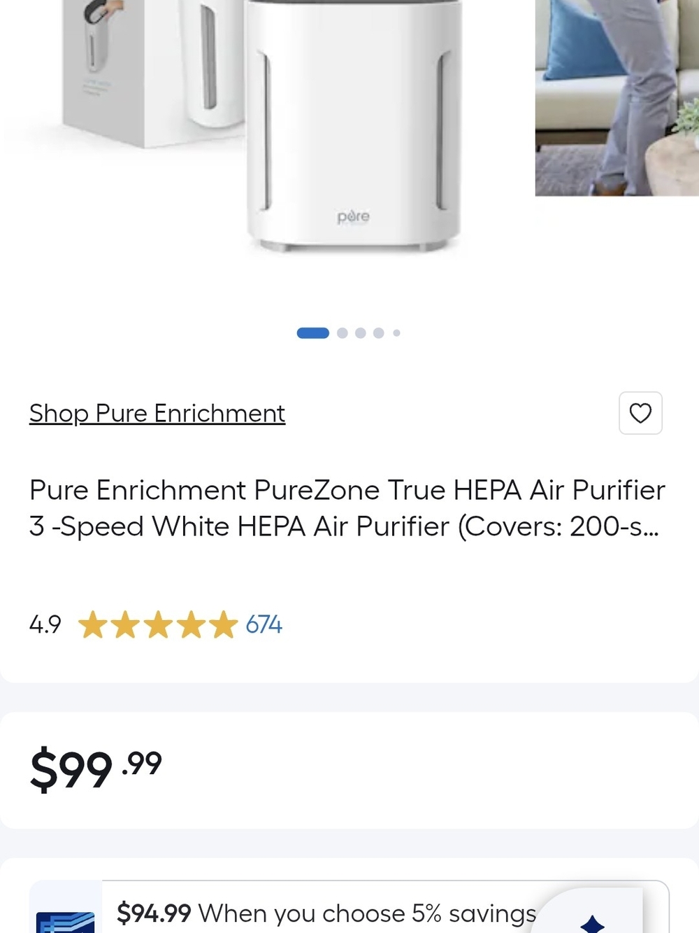 Pure Enrichment PureZone True HEPA Air Purifier - White